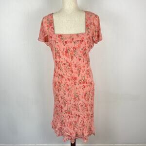 Vintage 90s David Warren Pink Floral Coquette Silk Knee Lenght Dress Women's 14P